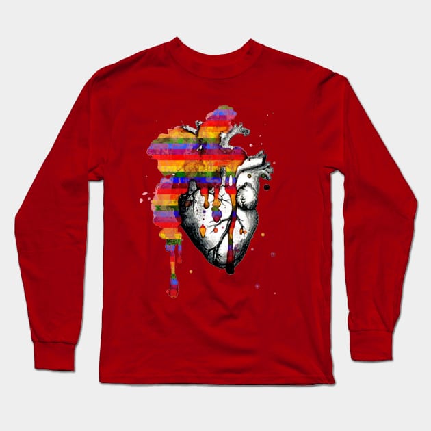 gay pride flag heart explode Long Sleeve T-Shirt by loulousworld